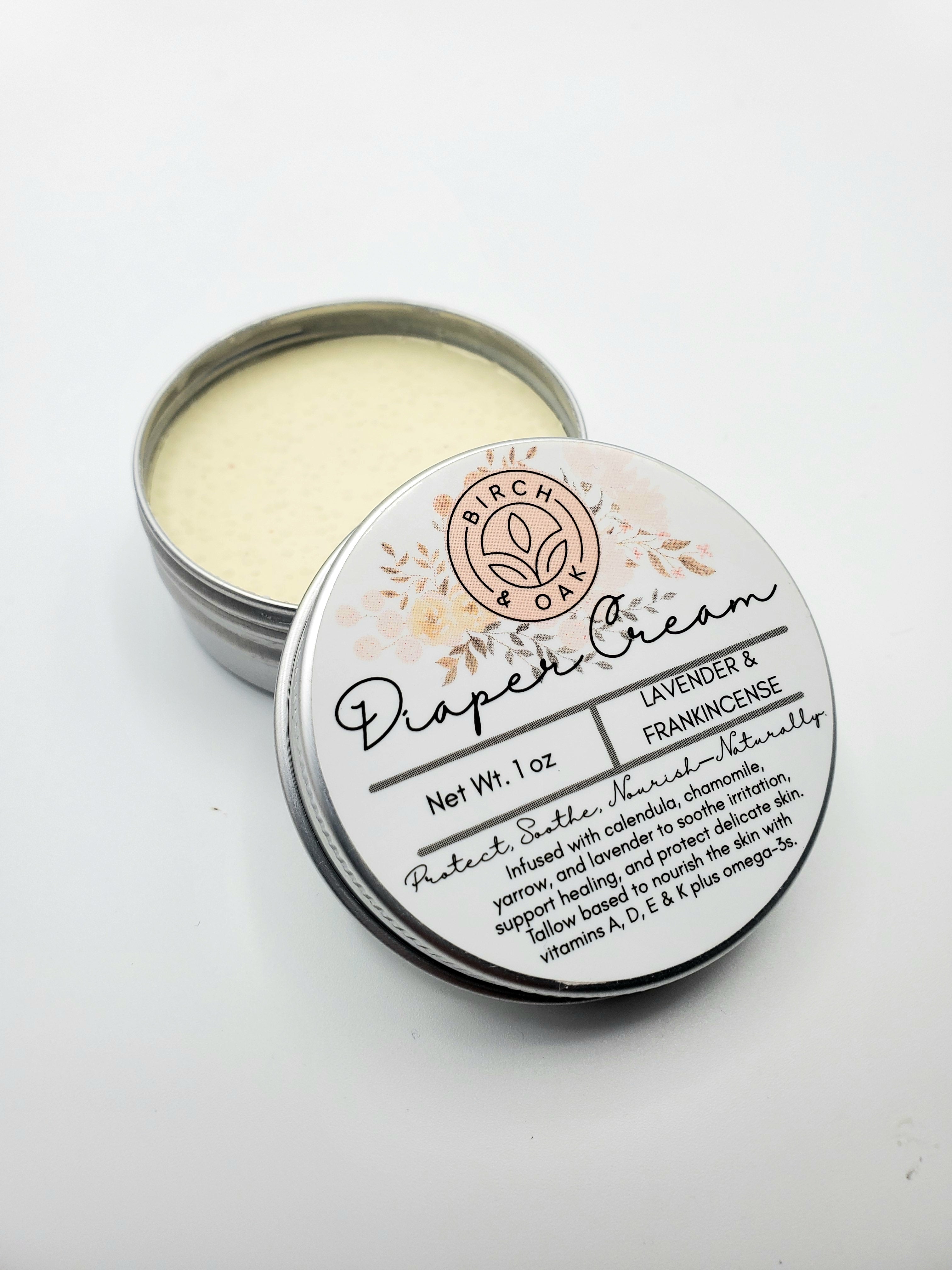 Diaper cream in a tin with a label on a white background